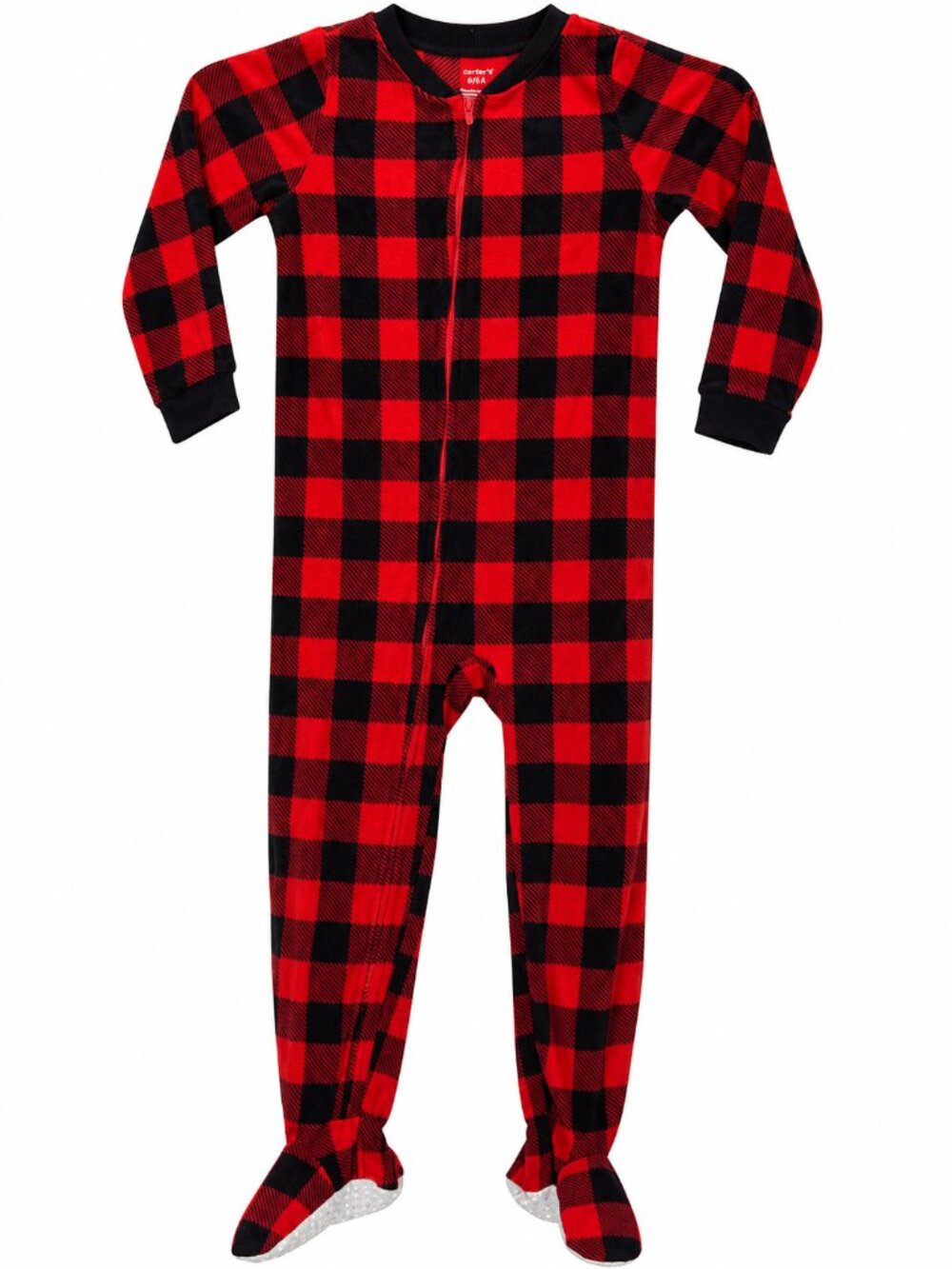 Carter’s Kids Red and Black Plaid Footed Pajamas Size 6/6A.